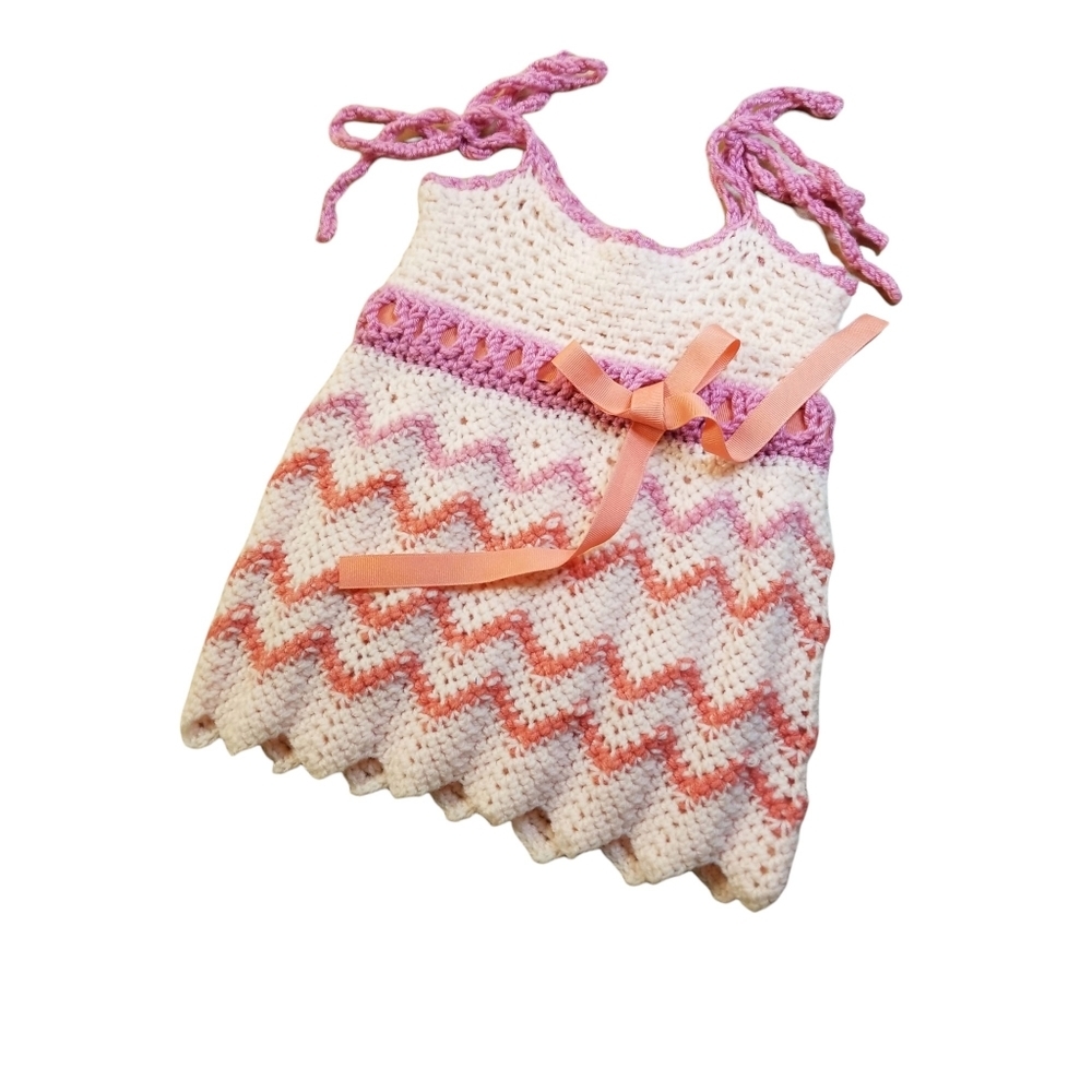 Handmade Crochet Todlers Dress Peach And Mauve